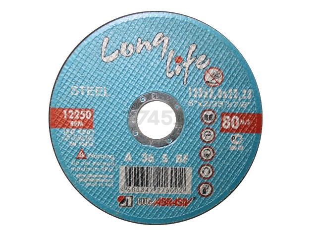 Круг отрезной 230х2,0х22 мм LUGAABRASIV для металла Long Life (4603347226957)