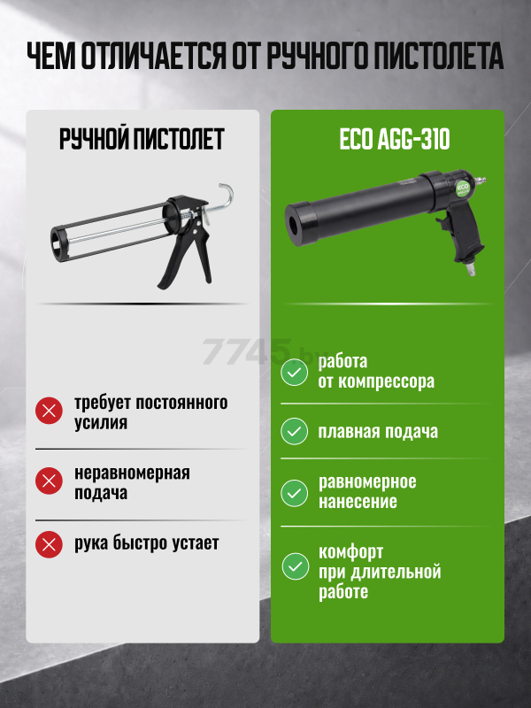 Пневмопистолет для герметика ECO AGG-310 - Фото 2