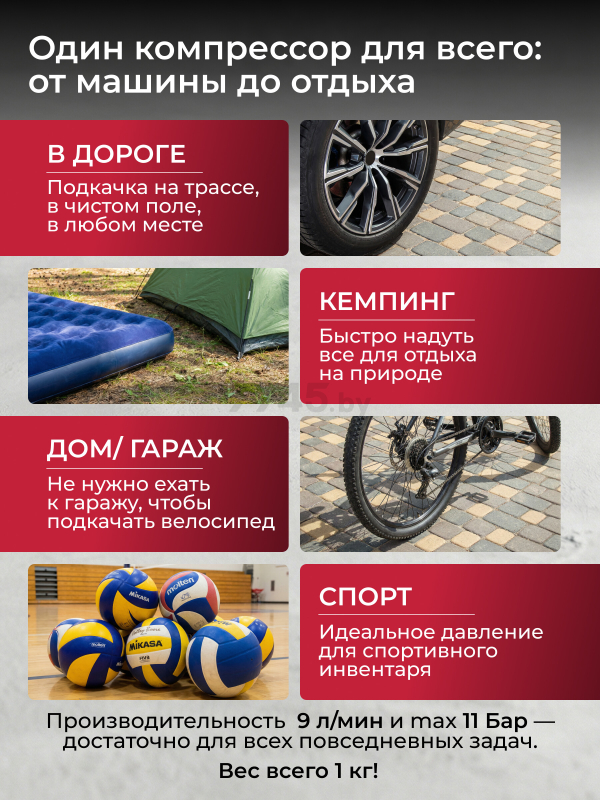 Компрессор автомобильный аккумуляторный WORTEX CTI 1811 ALL1 SOLO (1325445) - Фото 2