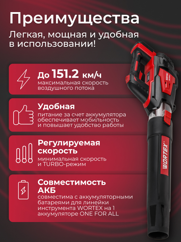 Воздуходувка аккумуляторная WORTEX BB 2018 D ALL1 SOLO (1333738) - Фото 4