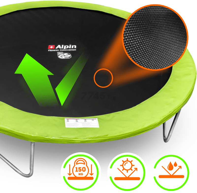 Батут ALPIN SKY Carbon Inside с защитной сеткой Green (ASK-312) - Фото 11