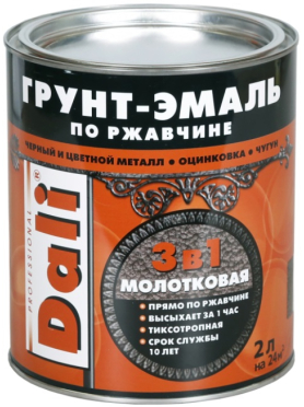 Грунт-эмаль алкидная DALI молотковая по ржавчине 3 в 1 черный 2 л
