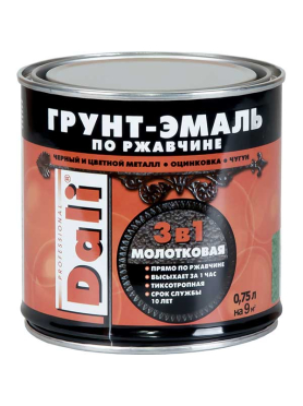 Грунт-эмаль алкидная DALI молотковая по ржавчине 3 в 1 серебристый 0,75 л