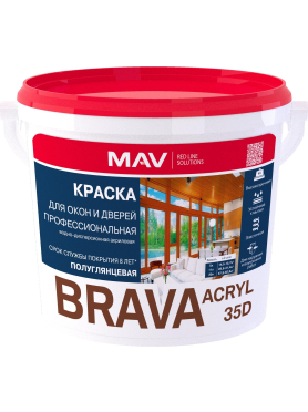Краска ВД BRAVA Acryl 35D для окон и дверей профессиональная