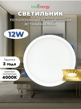 Светильник встраиваемый светодиодный 12 Вт 4000K TRUENERGY Light Premium Круг белый 