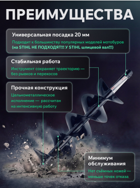 Шнек для мотобура почвенный двухзаходный ECO ED