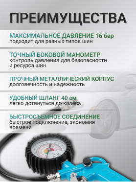 Пистолет для подкачки шин DGM TG10 с манометром 