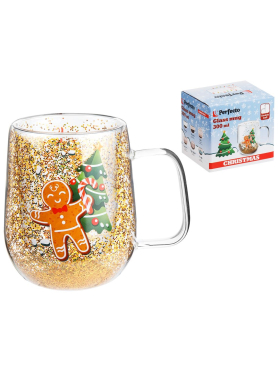 Кружка стеклянная с двойными стенками PERFECTO LINEA Christmas-2 380 мл 