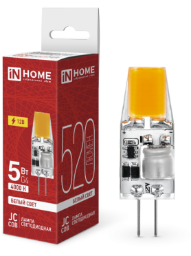 Лампа светодиодная G4 IN HOME LED-JC-COB 5 Вт 4000К 