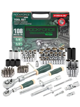 Набор инструментов 1/4", 1/2" 6 граней ROCKFORCE LIGHT 108 предметов 