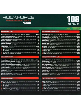 Набор инструментов 1/4", 1/2" 6 граней ROCKFORCE LIGHT 108 предметов 
